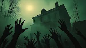 zombie reaching out for the house